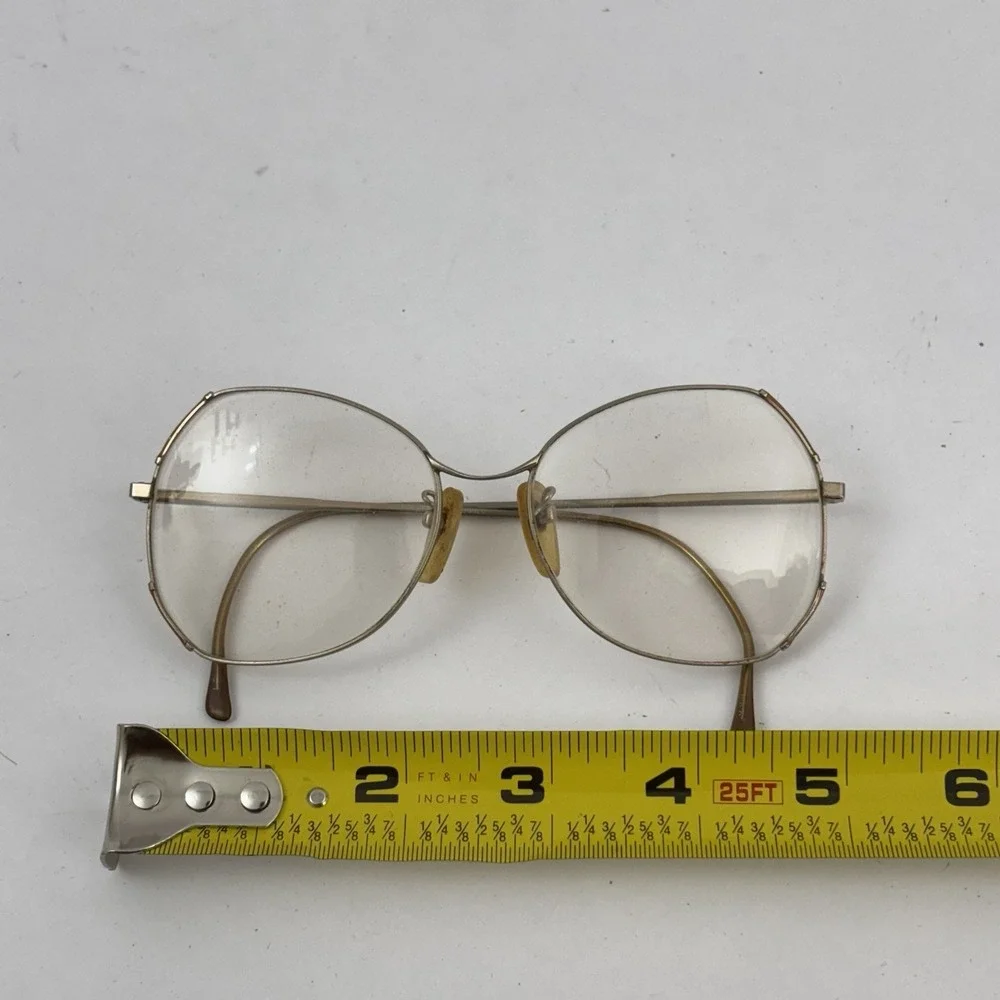 Vintage‎ 1970s Eyeglasses Large Metal Frames Gold Glitter Accents Womens
